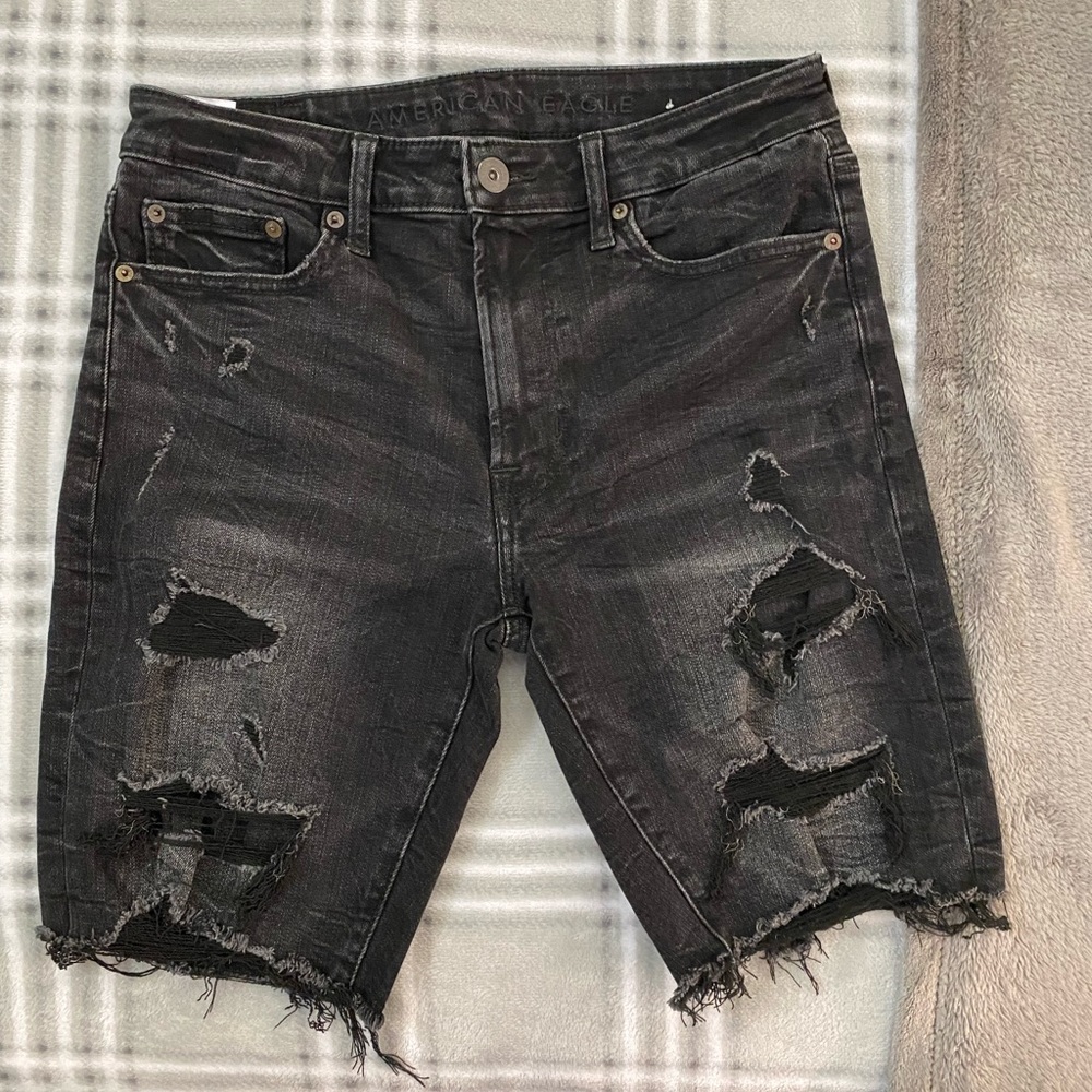 American Eagle Mens Black Distressed Jean Shorts Size 30